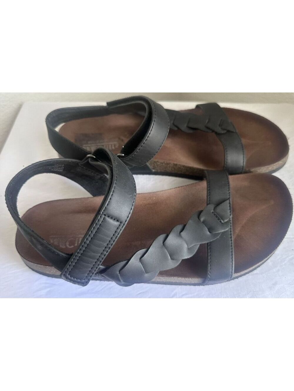 Cliffs White Mountain Womens 10 Cork Black Braid Strap Adjustable Buckle Sandals
